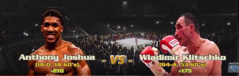 joshua klitschko odds|Wladimir Klitscko vs. Anthony Joshua Final Betting Odds.